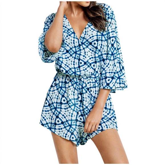NEW SEAFOLLY bahama blue deep v romper in sea white - Picture 1 of 2